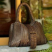 Soda pop-top handbag, 'Golden Power' - Soda pop-top handbag