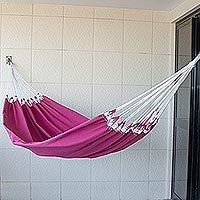 Cotton hammock, 'Ipanema Wine' (single) - Fair Trade Cotton Solid Burgundy Hammock (Single)