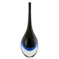 Handblown art glass vase, 'Levitating Sea' - Murano Inspired Art Glass Handblown Vase