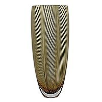 Handblown art glass vase, 'Slender Amber Palm Leaves' - Black and Amber Handblown Murano Inspired Art Glass Vase