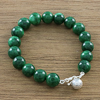 Quartz beaded bracelet, 'Voice of the Jungle' - Green Quartz Beaded Bracelet with Bell from Thailand