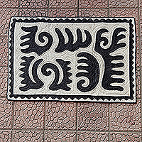 Wool area rug, 'Midnight Signals' (2.5x4) - Shyrdak Wool Area Rug in Dark Blue and White (2.5x4)