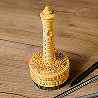 Wood bread stamp, 'Floral Caress' - Hand-Carved Elm Tree Wood Bread Stamp with Floral Figure