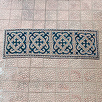 Wool rug, 'Palatial Mosaics' (2.5x8) - Classic Shyrdak Wool Runner Rug in Teal and Brown (2.5x8)