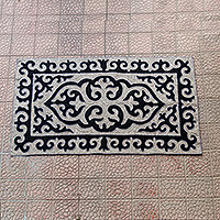 Wool rug, 'Midnight Wonders' (4x7) - Traditional Shyrdak Wool Rug in Dark Blue and White (4x7)