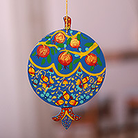 Handpainted wood accent, 'Classic Pomegranate' - Painted Lacquered Pomegranate-Shaped Walnut Wood Ornament