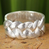 Sterling silver band ring, 'Contrasts' - Unique Modern Sterling Silver Band Ring