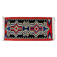 Wool rug, 'Uzbekistan Glimpses' (3x6.5) - Traditional Handwoven Red and Black Wool Rug (3x6.5)