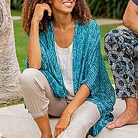Rayon batik kimono, 'Sea Sponge' - Breezy Rayon Kimono with Batik Design