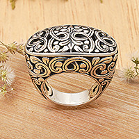 Sterling silver signet ring, 'Forest Gate' - Women's Sterling Silver Signet Ring from Bali