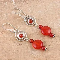 Carnelian dangle earrings, 'Close Relatives' - Carnelian and Sterling Silver Dangle Earrings