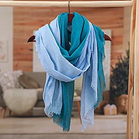 Handmade scarves, 'Teal Winds' (set of 2) - Set of 2 Handwoven Soft Sky Blue and Teal Scarves