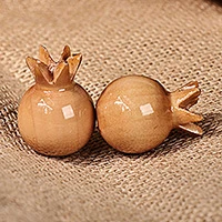Wood magnets, 'Tiny Glory' (pair) - Pomegranate-Shaped Natural Lindon Tree Wood Magnets (Pair)