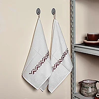 Cotton tea towels, 'Burgundy Saga' (pair) - Arrow-Themed Burgundy and Beige Cotton Tea Towels (Pair)