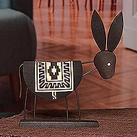 Wood sculpture, 'Donkey Shadows' - Hand-Carved Black and Brown Elm Tree Wood Donkey Sculpture