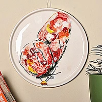 Ceramic decorative plate, 'Tender Flutter' - Hand-Painted Butterfly-Themed Ceramic Decorative Plate