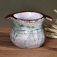 Ceramic vase, 'Classic Epoch' - Handcrafted Classic Ceramic Vase in Green and Grey