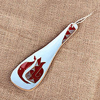 Ceramic spoon rest, 'Romance Flavors in Blue' - Pomegranate-Themed Painted Blue Ceramic Spoon Rest