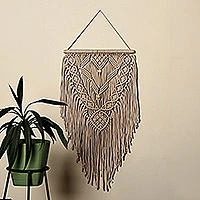 Cotton macrame wall hanging, 'Beige Tales' - Traditional Handwoven Beige Cotton Macrame Wall Hanging