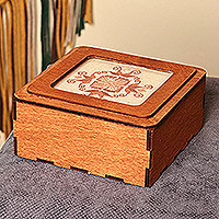 Wood jewelry box, 'Hibiscus Splendor' - Armenian Handmade Wood Jewelry Box with Embroidered Motif