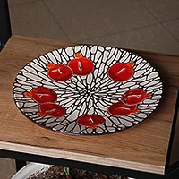 Ceramic centerpiece, 'Pomegranate Paradise' - Pomegranate-Themed Glazed Ceramic Centerpiece from Armenia