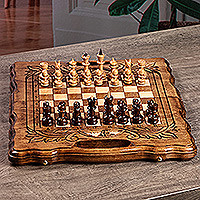 Wood board game set, 'Double the Happiness' - Handmade Beechwood Chess and Backgammon Board Game Set