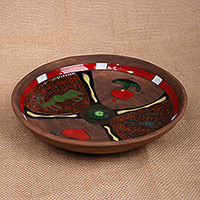 Ceramic decorative plate, 'Immortal Ancestry' - Fair Trade Petroglyph-Themed Glazed Ceramic Decorative Plate