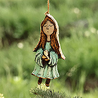 Papier mache ornament, 'Holy Mary' - Hand-Painted Papier Mache Virgin Mary Ornament from Armenia