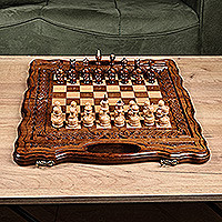 Wood board game set, 'Double the Fun' - Handcrafted Wood Chess and Backgammon Board Game Set