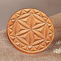 Wood cookie press, 'Sweetly Geometric' - Hand-Carved Round Geometric Beechwood Cookie Press