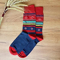 Cotton blend socks, 'Diamonds from Adana' - Cotton Blend Socks Featuring Traditional Armenian Designs