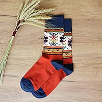 Cotton blend socks, 'Haghartsin Mysteries' - Cotton Blend Socks with Traditional Armenian Motifs