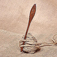 Wood hair pin, 'Sylvan Nymph' - Hand-Carved Geometric Light Brown Walnut Wood Hair Pin
