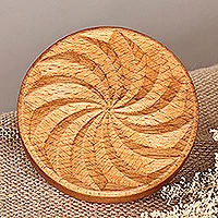Wood cookie press, 'Sweetly Hypnotic' - Hand-Carved Round Swirl-Patterned Beechwood Cookie Press
