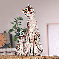 Ceramic sculpture, 'My Feline Heroine' - Cat-Themed Painted Ceramic Sculpture Crafted in Armenia