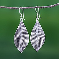 Sterling silver dangle earrings, 'Tulsi Leaf' - Sterling Silver Dangle Earrings Leaves