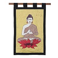 Cotton batik wall hanging, 'Buddha's Calm' - Cotton batik wall hanging