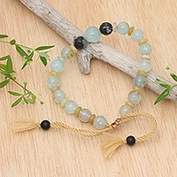 Multi-gemstone beaded bracelet, 'Clear Waves' - Bohemian Adjustable Multi-Gemstone Beaded Bracelet from Bali