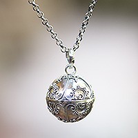 Sterling silver harmony ball necklace, 'Caring Love' - Sterling Silver Amulet Harmony Ball Necklace