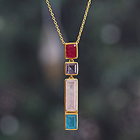 Gold-plated multi-gemstone pendant necklace, 'Vibrant Me' - Polished 18k Gold-Plated Multi-Gemstone Pendant Necklace