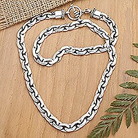 Men's sterling silver chain necklace, 'Valiant Soul' - Men's Polished Silver-Plated Serpetine Chain Necklace