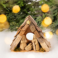 Driftwood ornament, 'Manger' - Handmade Recycled Driftwood Manger Christmas Ornament