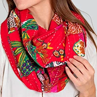 Cotton infinity scarf, 'Colorful Kantha' - 100% Cotton Infinity Scarf