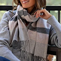 Merino wool and cashmere blend scarf, 'Classic Plaid' - Merino Wool and Cashmere Blend Scarf from Ukraine