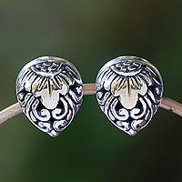 Gold accented sterling silver stud earrings, 'Royal Glam' - Vine Pattern Gold Accented Sterling Silver Stud Earrings