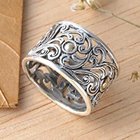 Gold-accented band ring, 'Blooms of Glory' - Vine-Themed Openwork Silver Band Ring with 18k Gold Accents