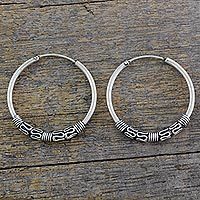 Sterling silver hoop earrings, 'Twist and Turn' - Classic Sterling Silver Hoop Earrings with Wire Accents
