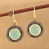 Gold accented chalcedony dangle earrings, 'Appealing Modernity' - Gold Accented Chalcedony Dangle Earrings from India
