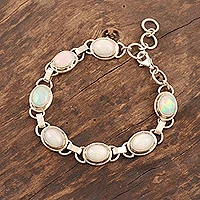 Opal link bracelet, 'Creative Links' - Sterling Silver and Opal Link Bracelet from India