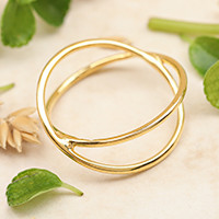 Gold-plated band ring, 'Gleaming Criss Cross' - 18k Gold-Plated Modern Band Ring with Criss Cross Design